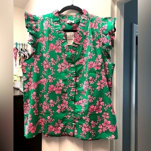 J. Crew Factory pink & green floral ruffled top NWT size M